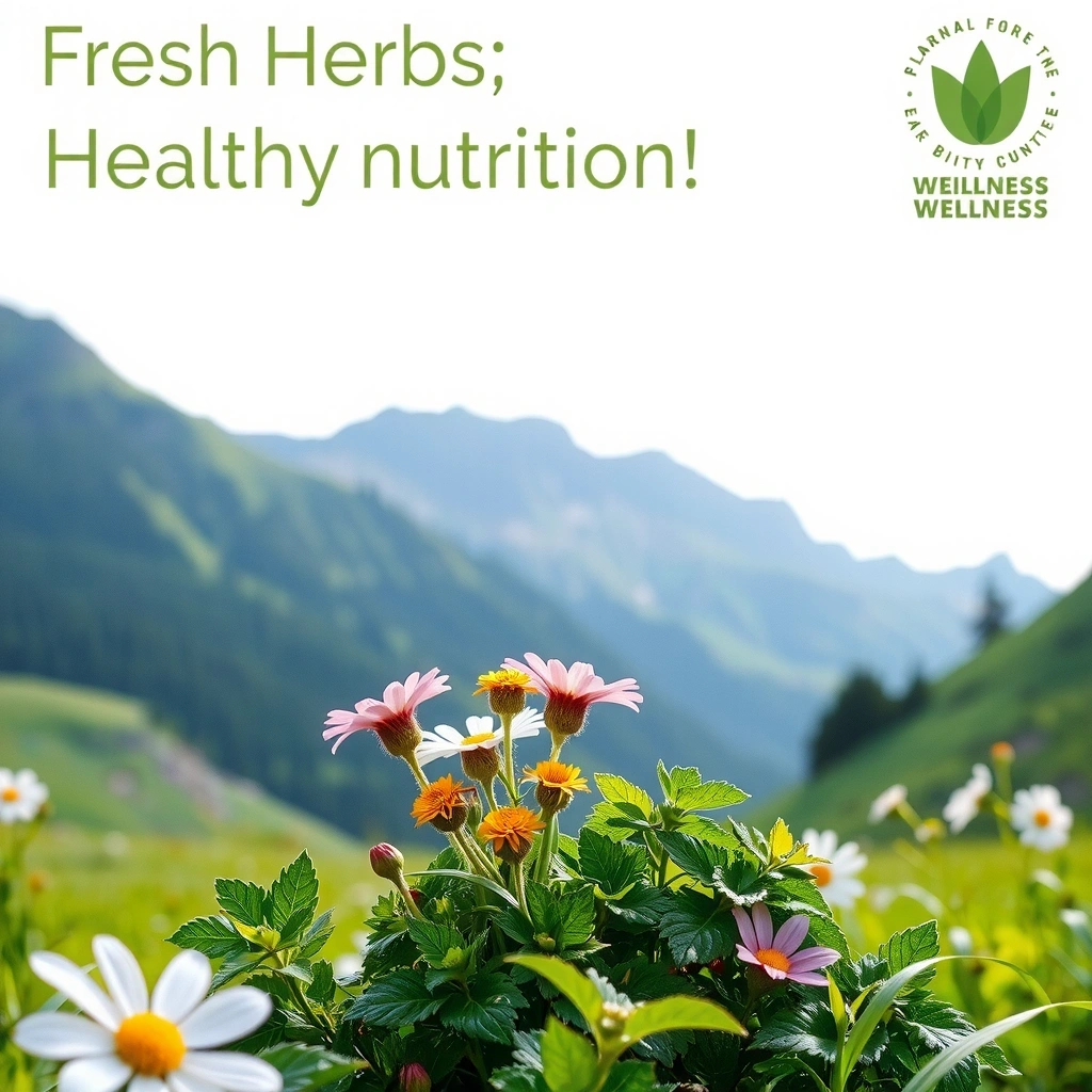 Alpenlandschaft mit frischen Kräutern